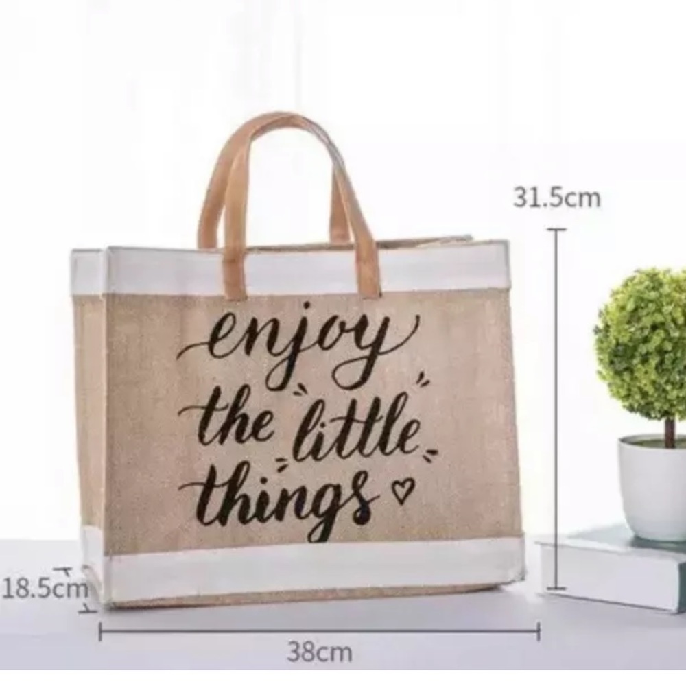 Linen Tote Bag Purse Printed Enjoy Shopping Bag
